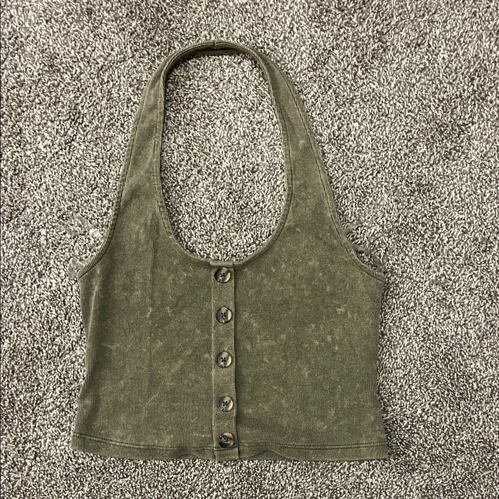 Aeropostale Olive Button-Up Halter Crop Top